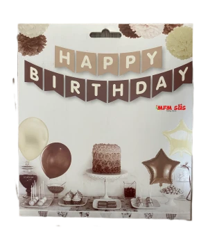 Happy Birthday Zarf Banner Kahve-Krem