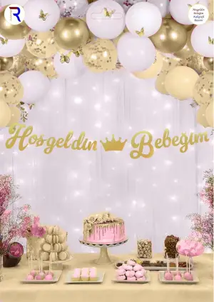 Hoşgeldin Bebeğim Kaligrafik Banner Gold 