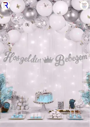 Hoşgeldin Bebeğim Kaligrafik Banner Gümüş 